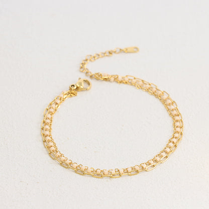 Delicate Pink Beaded Bracelet - Stainless Steel Curb & O-Link Chain Jewelry