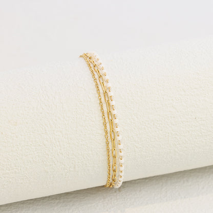 White Beaded Bracelet - Stainless Steel Delicate Chain Jewelry for Women