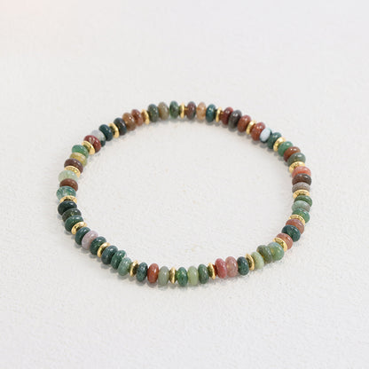 Gold Beaded Stretch Bracelet - Natural Stone Elastic Jewelry for Women