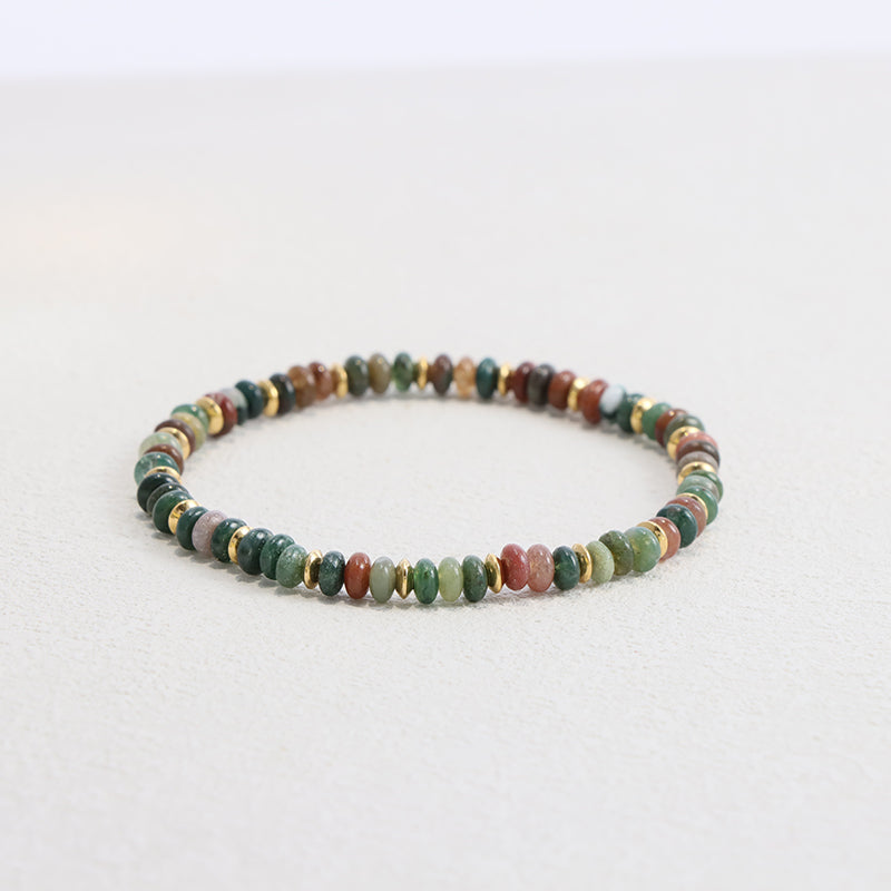 Gold Beaded Stretch Bracelet - Natural Stone Elastic Jewelry for Women