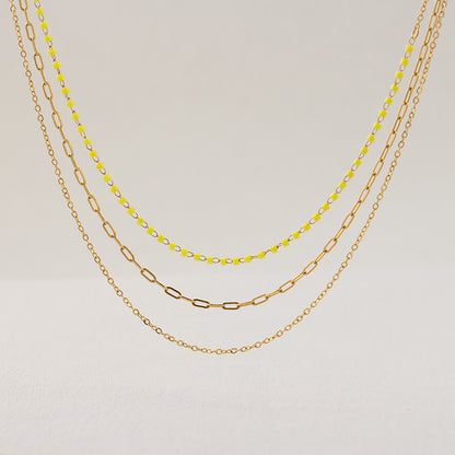 Yellow O-Link Beaded Stainless Steel Necklace