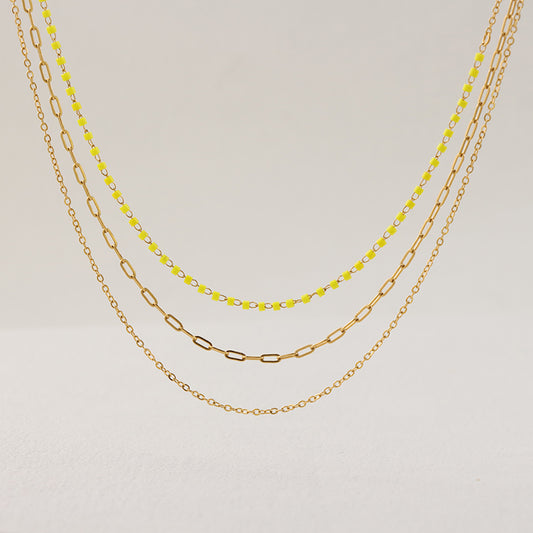 Yellow O-Link Beaded Stainless Steel Necklace