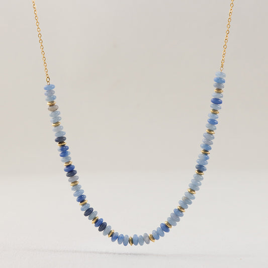 Blue Aventurine Beaded Stainless Steel O-Chain Necklace for Women