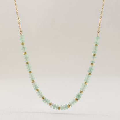 Green Aventurine Beaded Stainless Steel O-Link Necklace