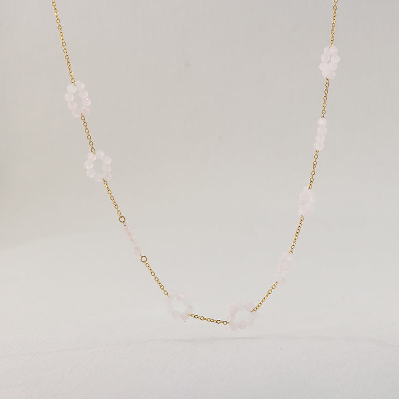 Pink Quartz Beaded Stainless Steel O-Chain Necklace for Women