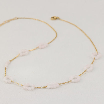 Pink Quartz Beaded Stainless Steel O-Chain Necklace for Women