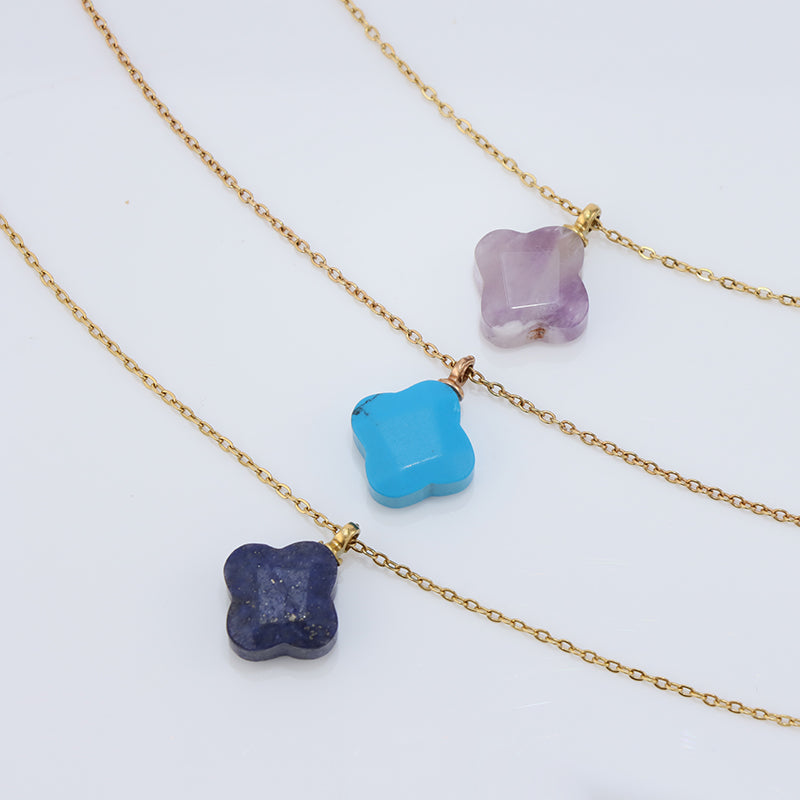 Blue O-Link Clover Stainless Steel Necklace