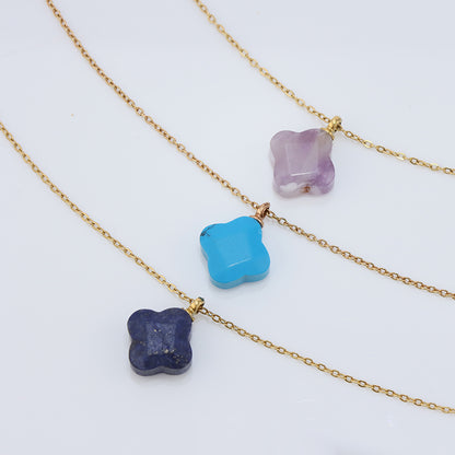 Blue O-Link Clover Stainless Steel Necklace