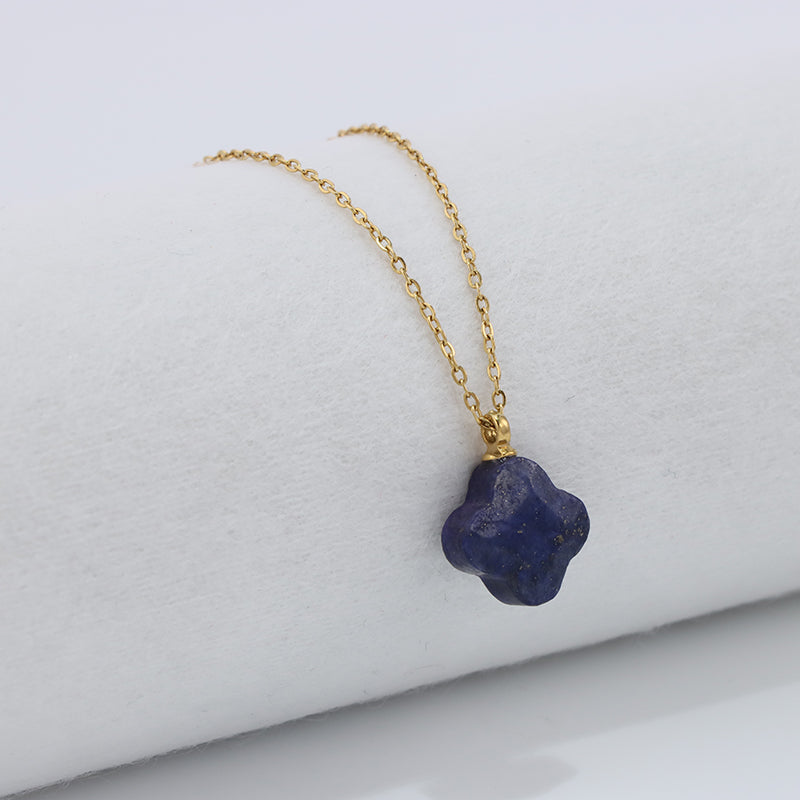 Deep Purple Clover Stainless Steel Necklace