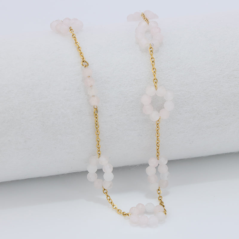 Pink Quartz Beaded Stainless Steel O-Chain Necklace for Women