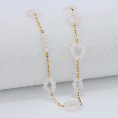 Pink Quartz Beaded Stainless Steel O-Chain Necklace for Women