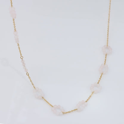 Pink Quartz Beaded Stainless Steel O-Chain Necklace for Women