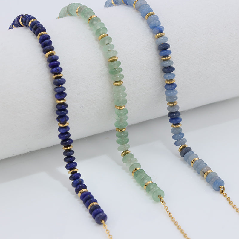 Blue Aventurine Beaded Stainless Steel O-Chain Necklace for Women