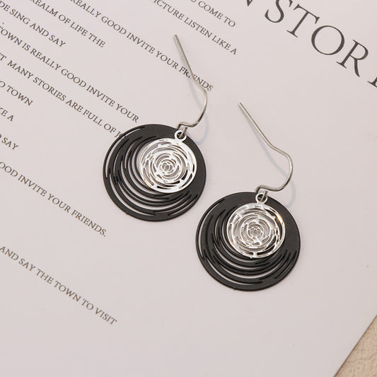 Innovative Black Copper Hoop Earrings with Floral Pattern
