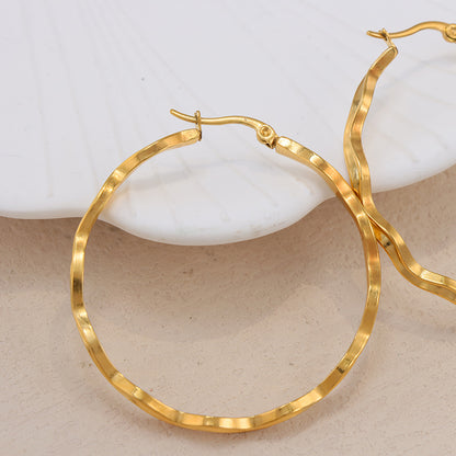 Minimalist Stainless Steel Wave Texture Hoop Earrings