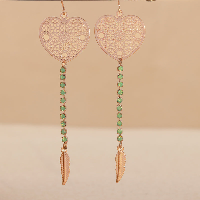 Vintage Rose Gold Heart Earrings - Multi-layered Design