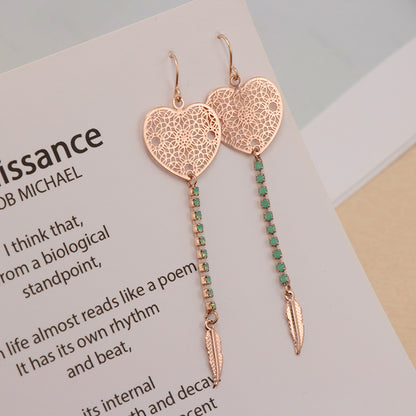 Vintage Rose Gold Heart Earrings - Multi-layered Design