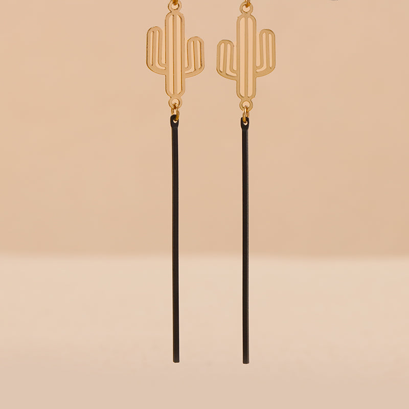 Stylish Black Cactus Earrings - Multi-layered Design