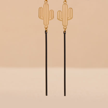 Stylish Black Cactus Earrings - Multi-layered Design