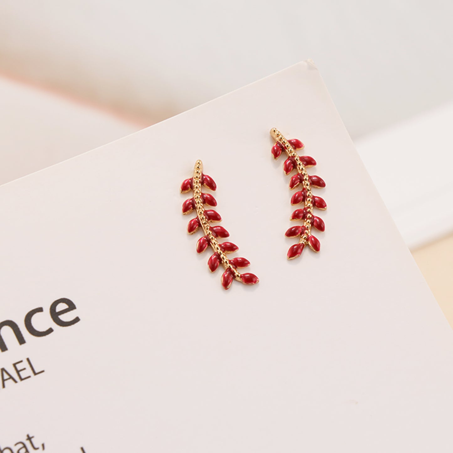 Red Copper Leaf Tassel Earrings, Nature-Inspired Design