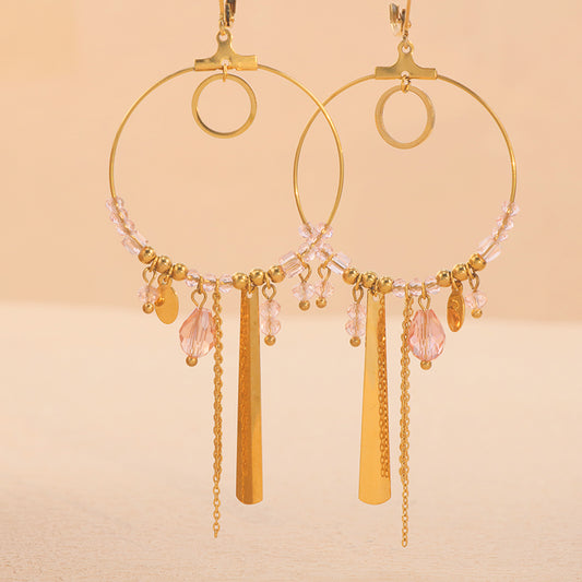 Vintage Style Stainless Steel Earrings with Tassels and Pendants