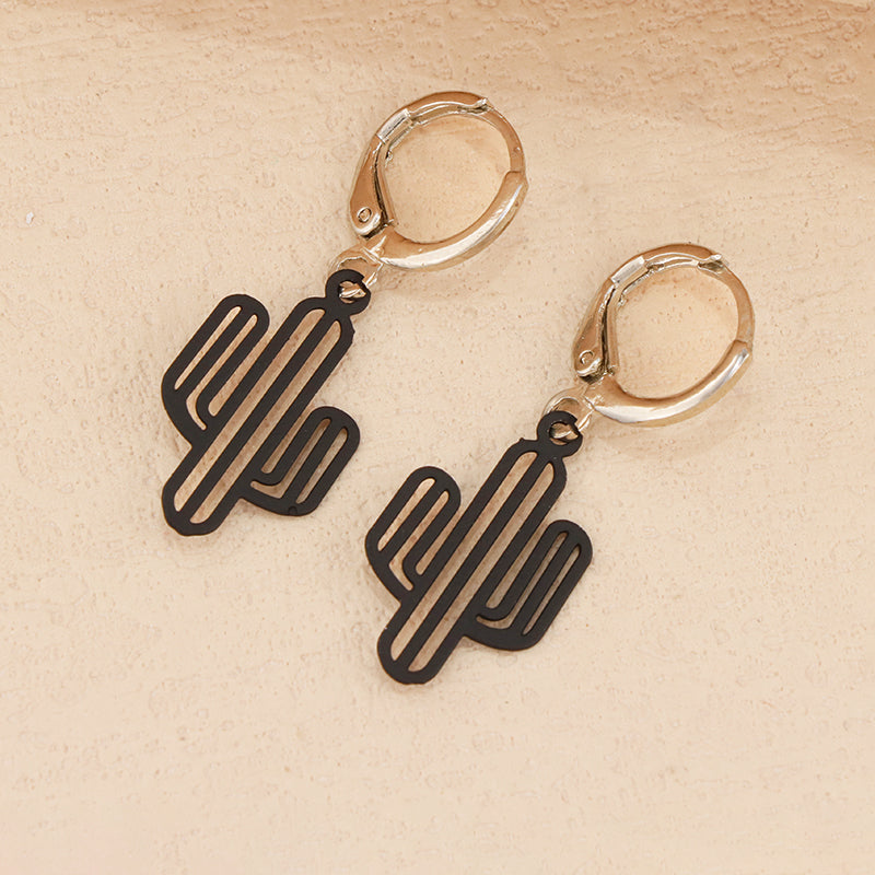Modern Black Cactus Earrings - Symmetric & Asymmetric Design
