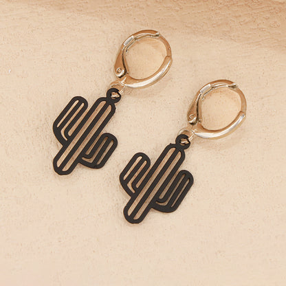 Modern Black Cactus Earrings - Symmetric & Asymmetric Design