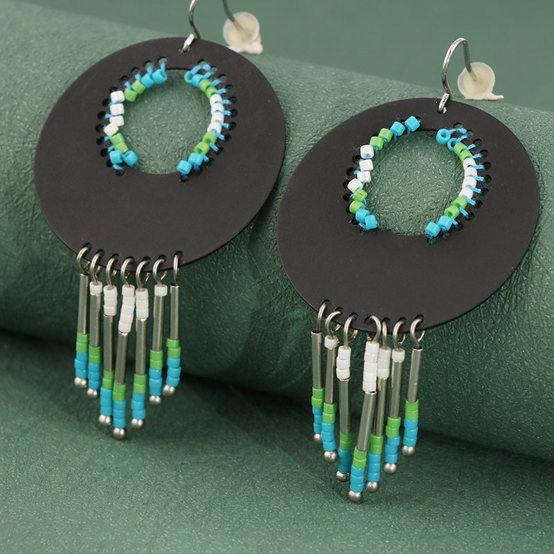 Tribal Elegance: Copper Earrings with Geometric Design & Tassel - Express Your Artistic Spirit!
