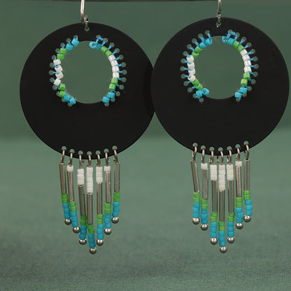Tribal Elegance: Copper Earrings with Geometric Design & Tassel - Express Your Artistic Spirit!