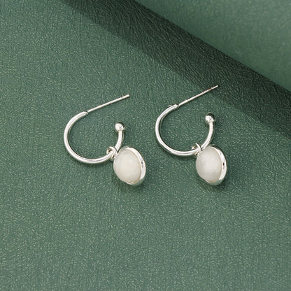 Geometric Stainless Steel Earrings with Circular Pendant - Classic Style