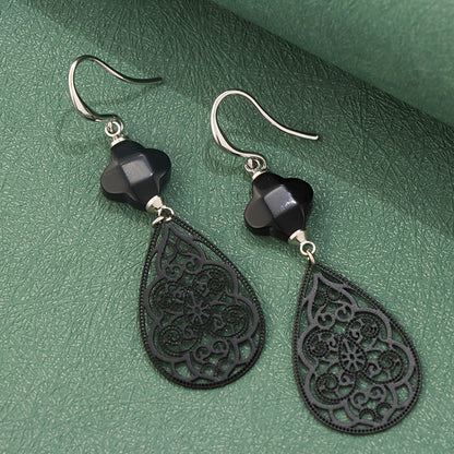 Unique Black Botanical Earrings - Contemporary Chic