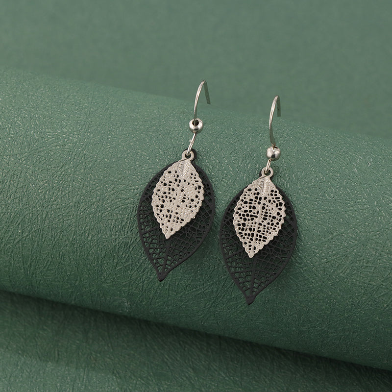 Trendy Leaf-Shaped Black Copper Earrings, Lightweight Design