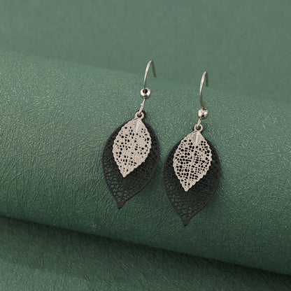 Trendy Leaf-Shaped Black Copper Earrings, Lightweight Design