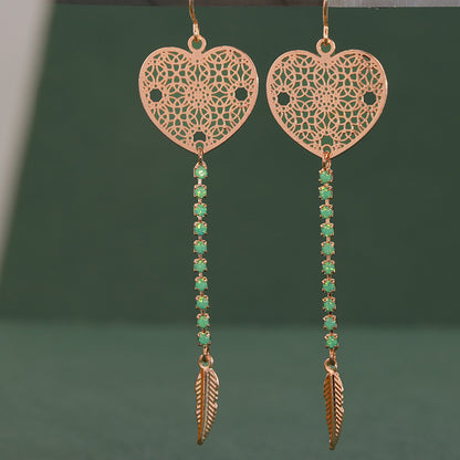 Vintage Rose Gold Heart Earrings - Multi-layered Design