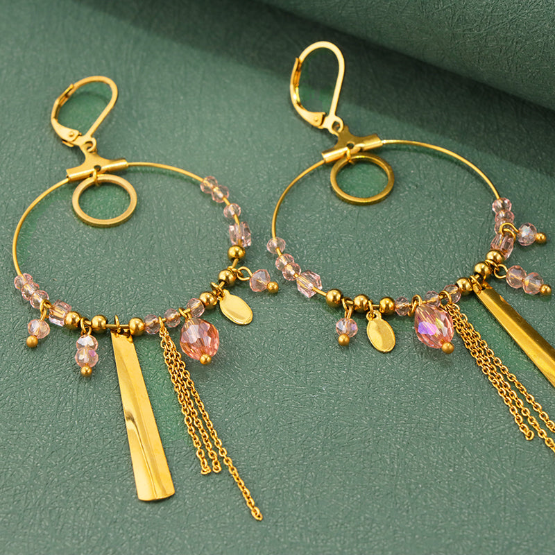 Vintage Style Stainless Steel Earrings with Tassels and Pendants