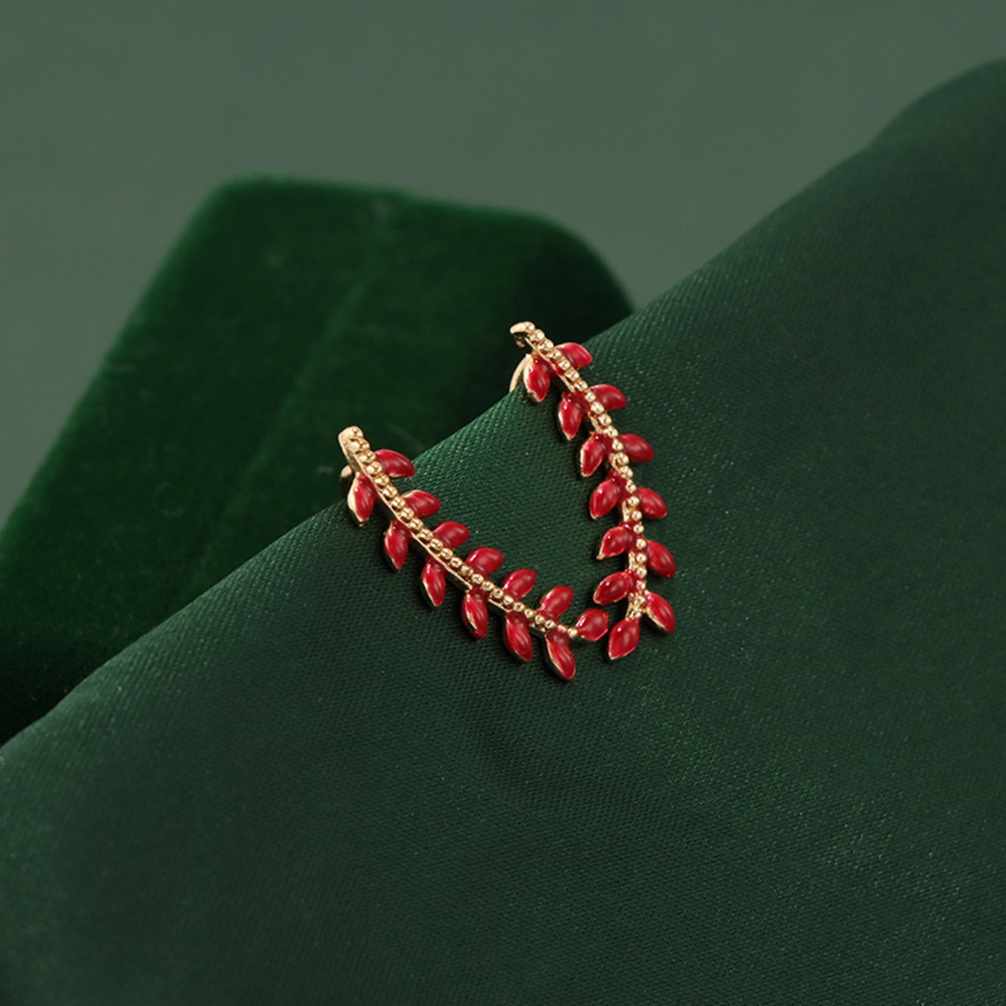 Red Copper Leaf Tassel Earrings, Nature-Inspired Design