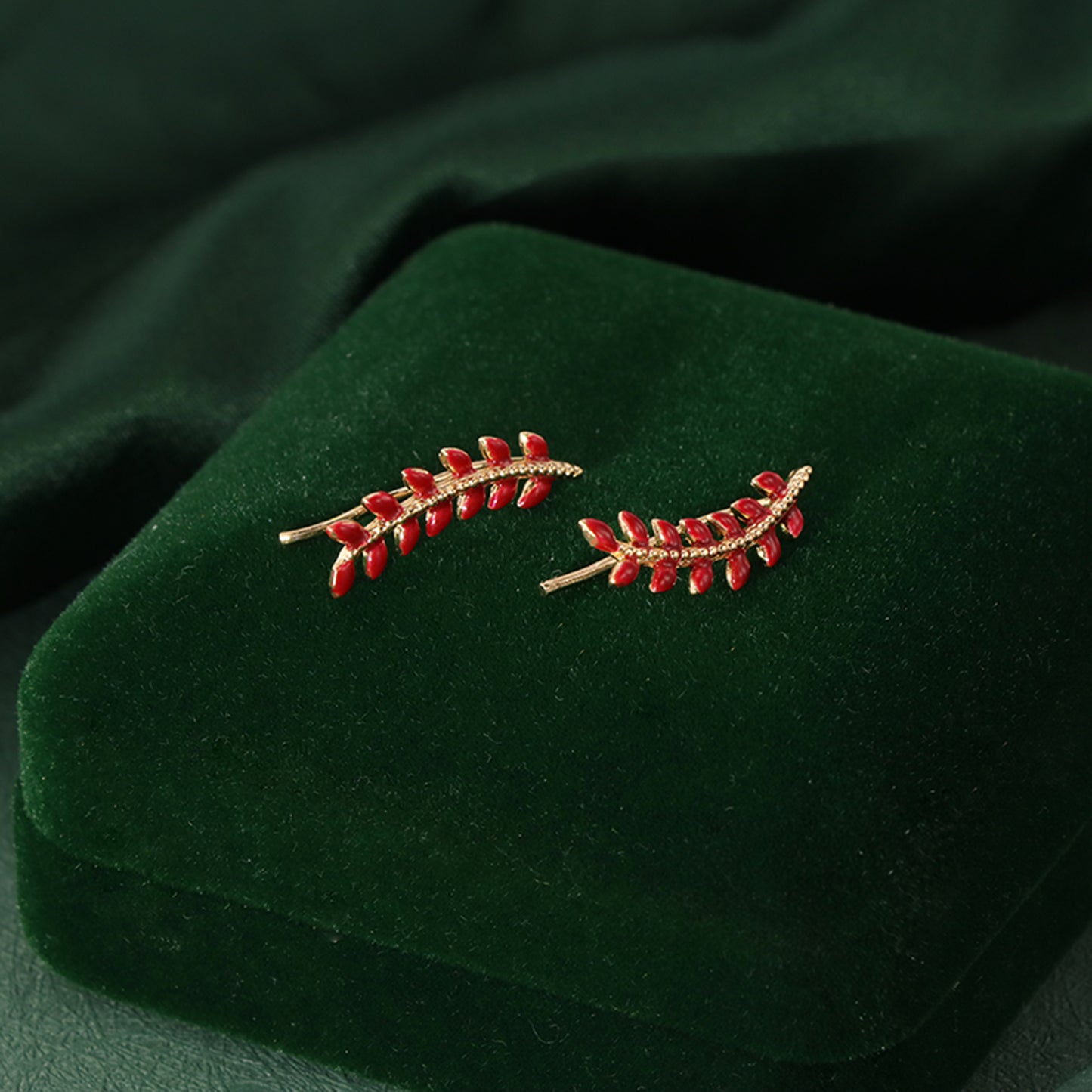 Red Copper Leaf Tassel Earrings, Nature-Inspired Design
