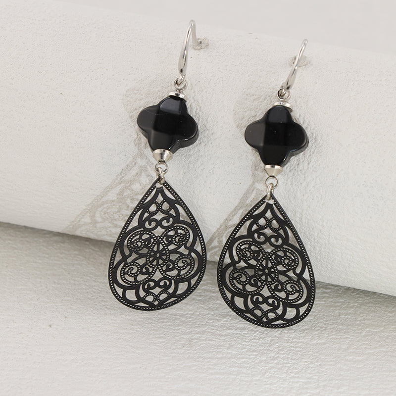 Unique Black Botanical Earrings - Contemporary Chic