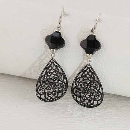 Unique Black Botanical Earrings - Contemporary Chic