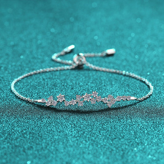 Ins Style 5-Layer Rhodium Plated Sterling Silver Bracelet - 0.585ct Moissanite with Lucky Charm Design