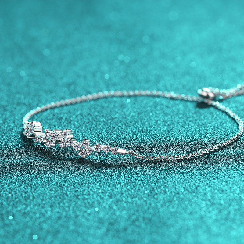 Ins Style 5-Layer Rhodium Plated Sterling Silver Bracelet - 0.585ct Moissanite with Lucky Charm Design