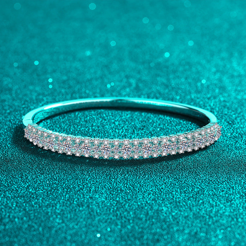Instagram Botanical Bangle 2.1ct Moissanite 46*56mm Camellia Cactus Tree 925 Silver 5-Layer Rhodium