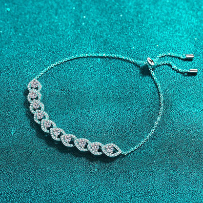 Instagram Style 5-Layer Rhodium Plated Sterling Silver Bracelet with 1ct Moissanite, Camellia, Cactus & Red Bean Charms