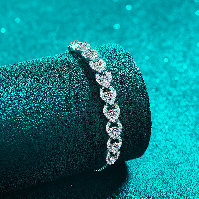 Instagram Style 5-Layer Rhodium Plated Sterling Silver Bracelet with 1ct Moissanite, Camellia, Cactus & Red Bean Charms