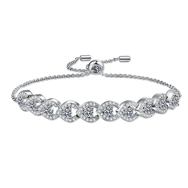 Instagram Style 5-Layer Rhodium Plated Sterling Silver Bracelet with 1ct Moissanite, Camellia, Cactus & Red Bean Charms