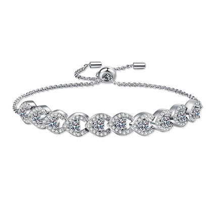Instagram Style 5-Layer Rhodium Plated Sterling Silver Bracelet with 1ct Moissanite, Camellia, Cactus & Red Bean Charms