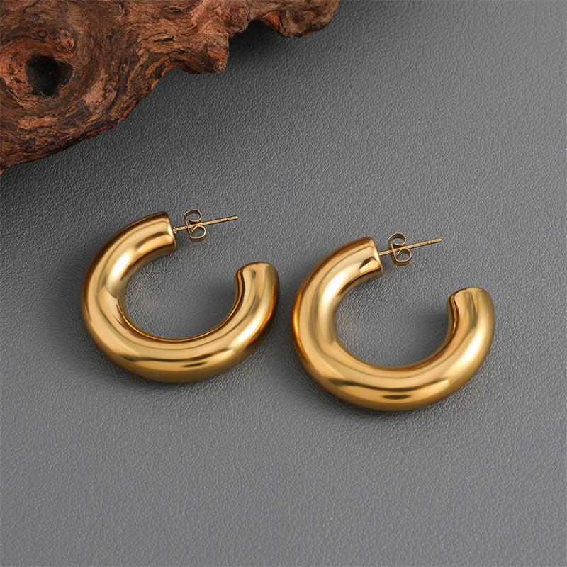 Instagram Style Geometric C-Shaped Drop Earrings in Gold/Silver