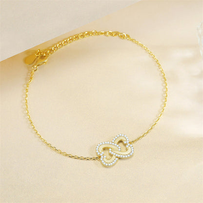 Interlocking Hearts 925 Sterling Silver Bracelet - Romantic Gold Plated Love Jewelry