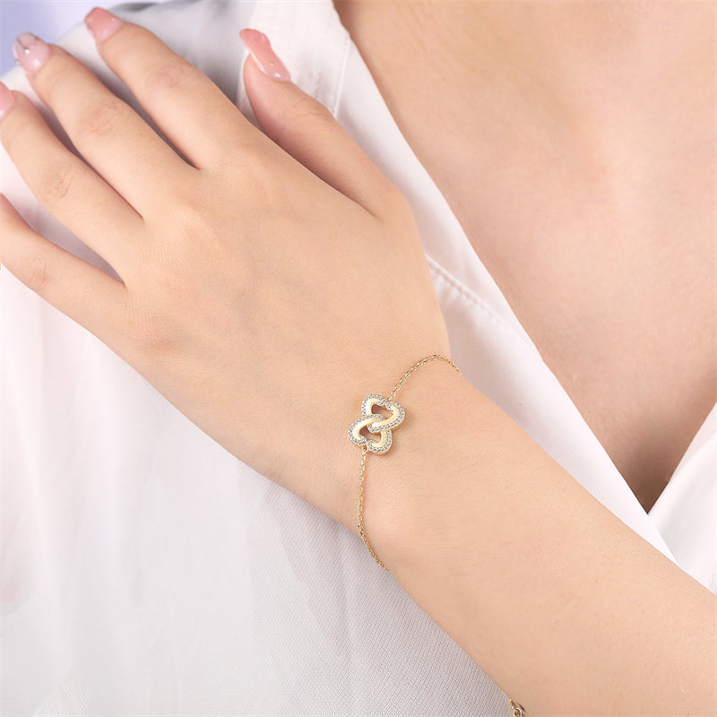 Interlocking Hearts 925 Sterling Silver Bracelet - Romantic Gold Plated Love Jewelry