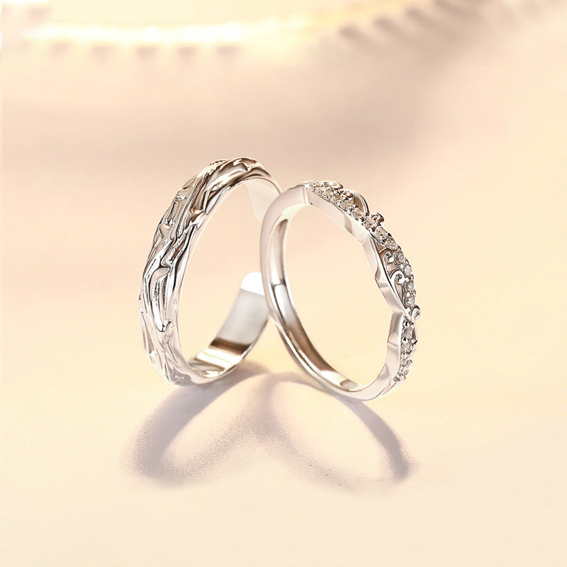 "Intertwined Branches" Couple Rings - 925 Sterling Silver Chinese-Style Matching Set